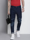 The Indian Garage Co Men Navy Blue Slim Fit Printed Stretchable Jeans