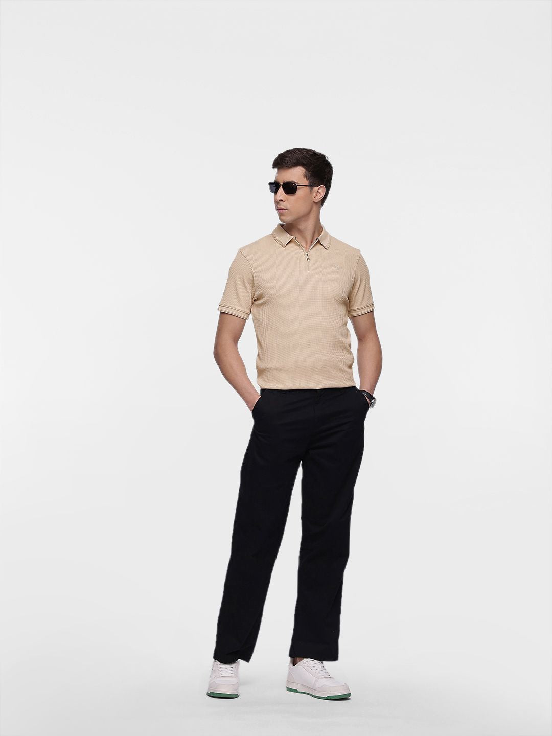 French Connection Self-Design Textured Polo Collar T-shirt