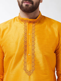 SOJANYA Lelaki Mustard Yellow Yoke Design Straight Kurta