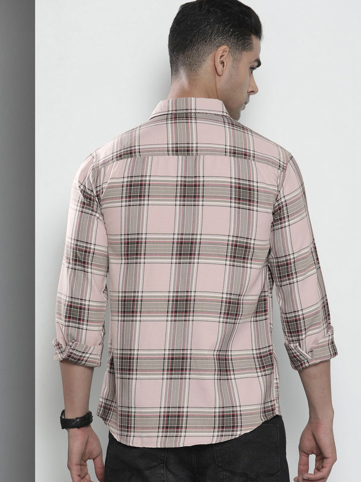 The Indian Garage Co Men Pink Checked Casual Shirt