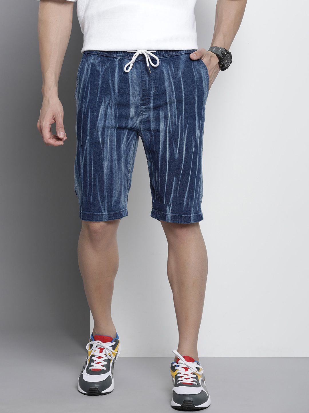 The Indian Garage Co Men Abstract Printed Denim Shorts