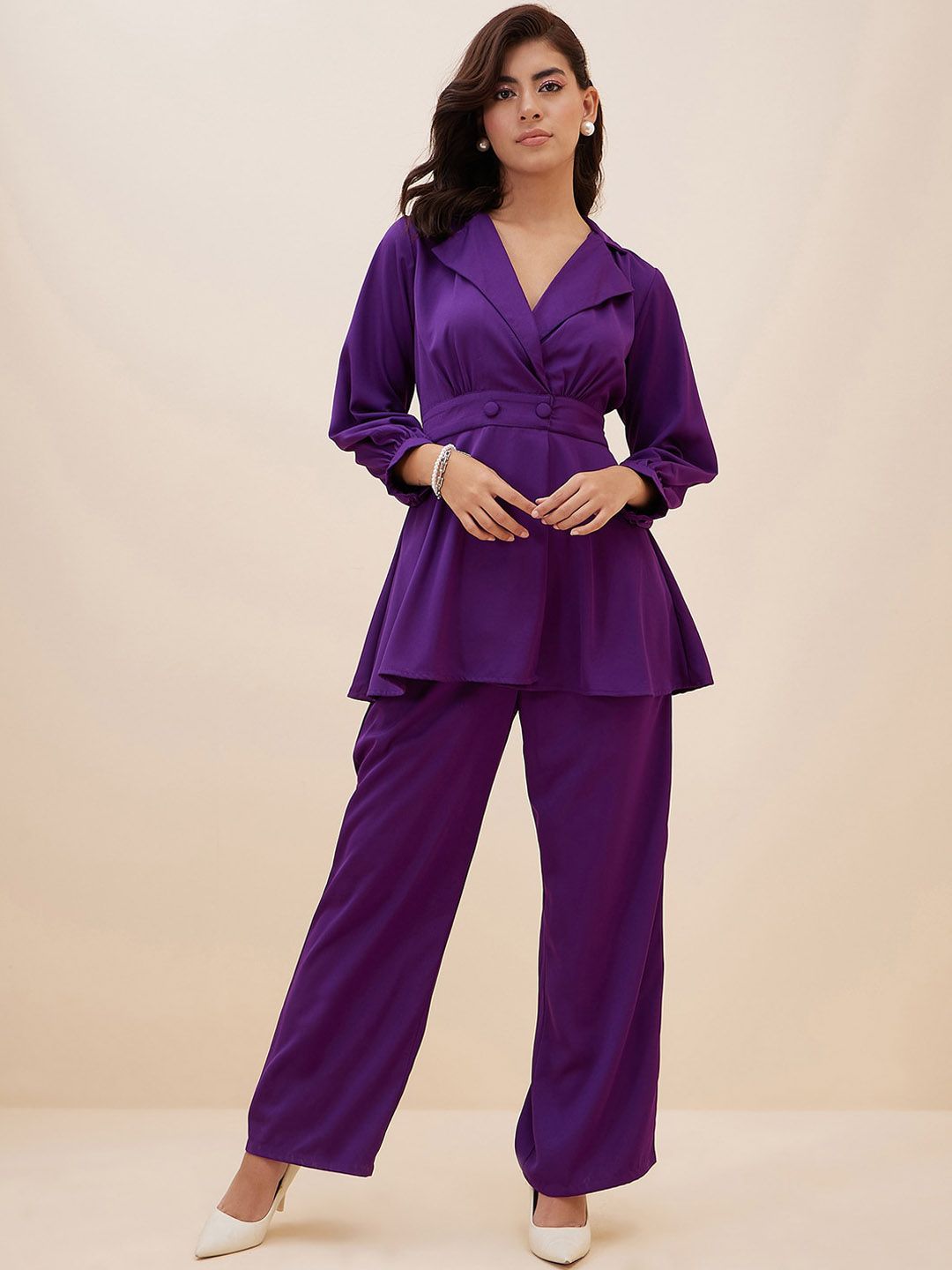 Antheaa Shirt Collar Tunic With Trousers