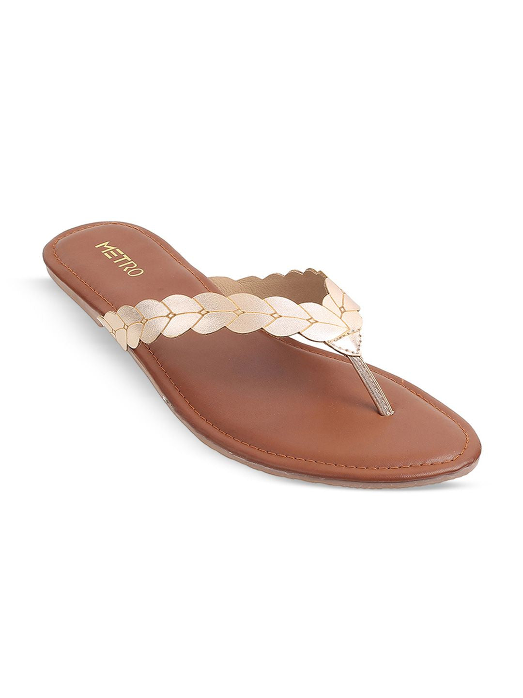 Metro Women Gold-Toned Solid Open Toe Flats