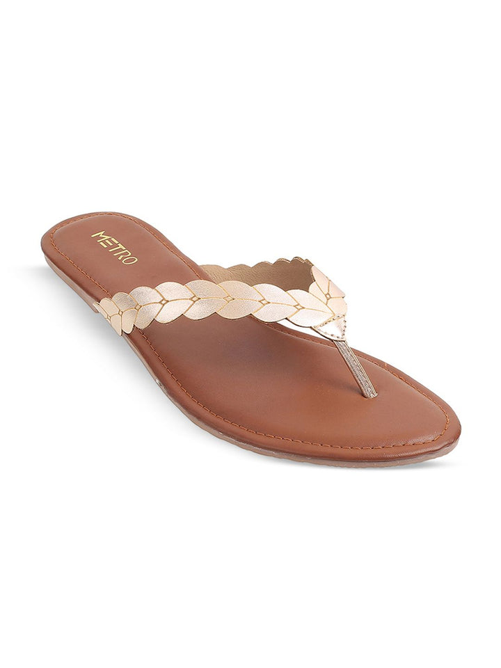 Metro Women Gold-Toned Solid Open Toe Flats