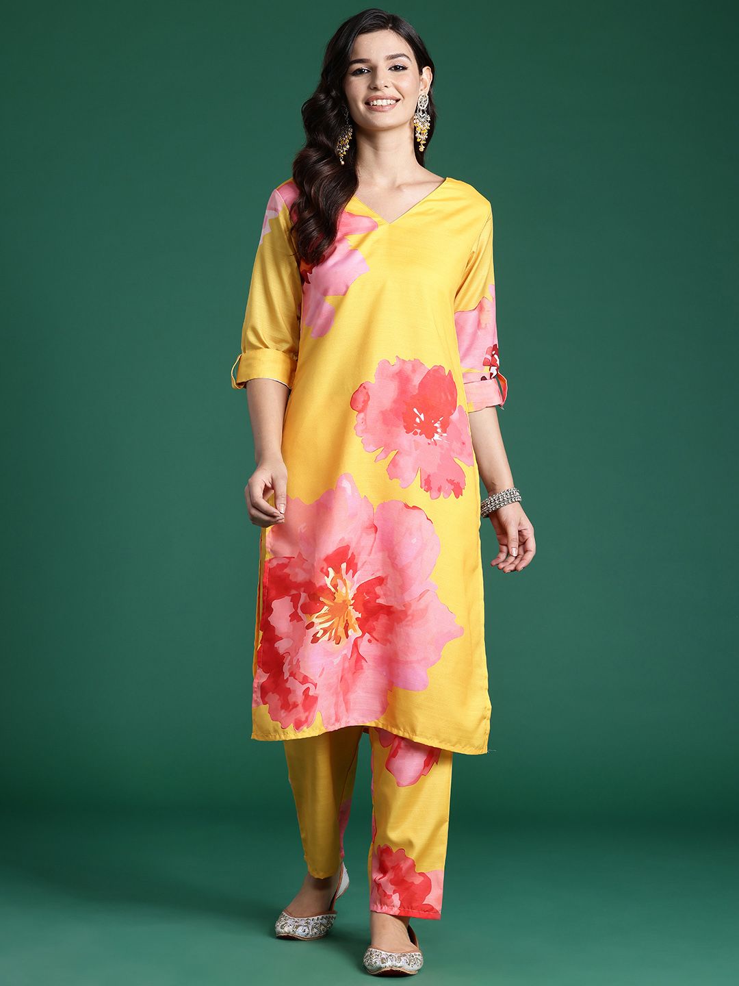 Indo Era Women Floral Printed Regular Kurta with Trousers
