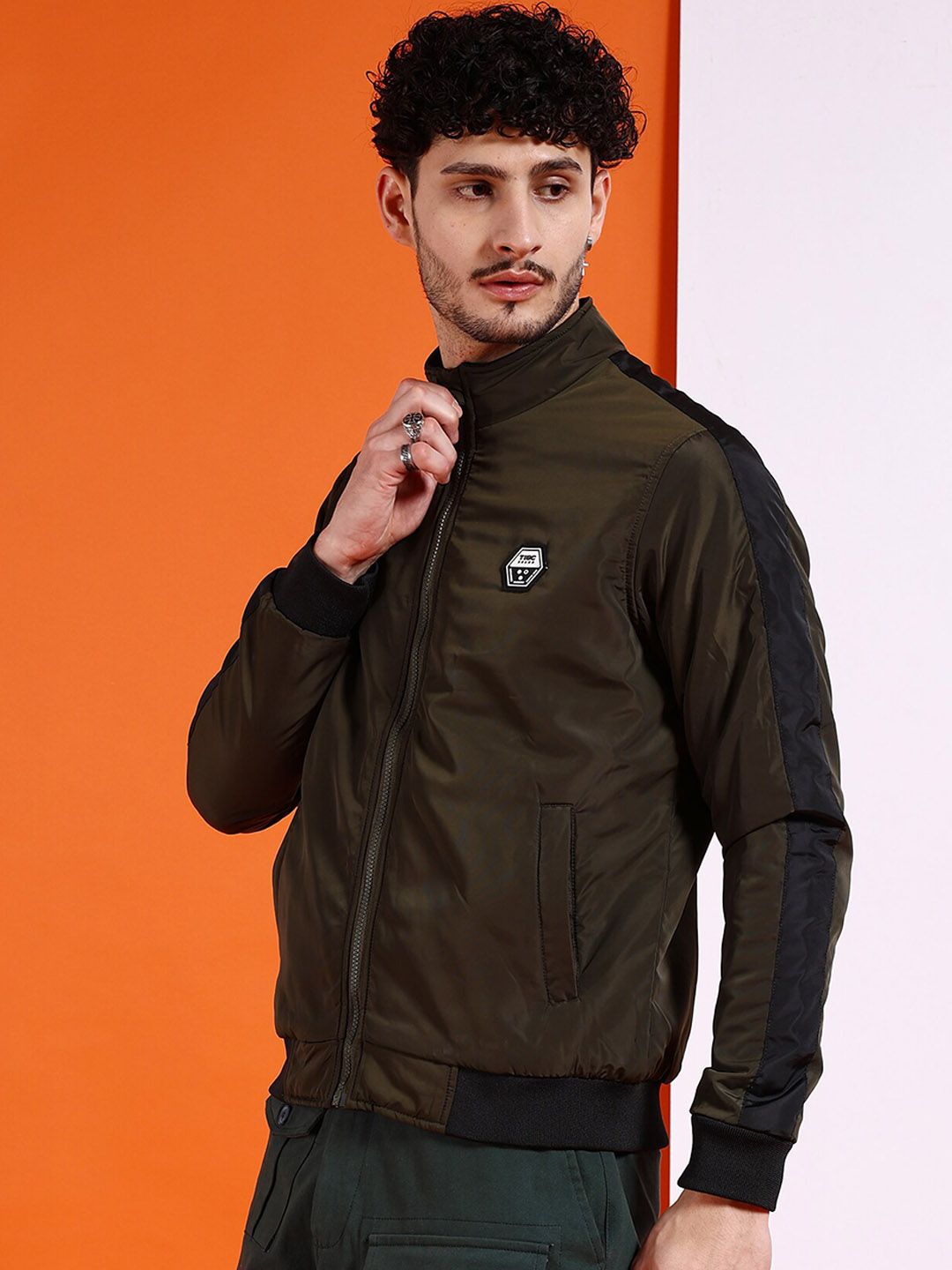 The Indian Garage Co Men Solid Regular Fit Bomber Jacket