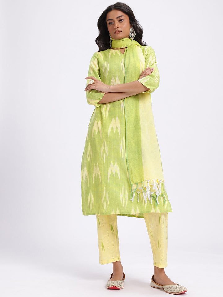 Anouk Ikat Print Regular Pure Cotton Kurta with Trousers & Dupatta