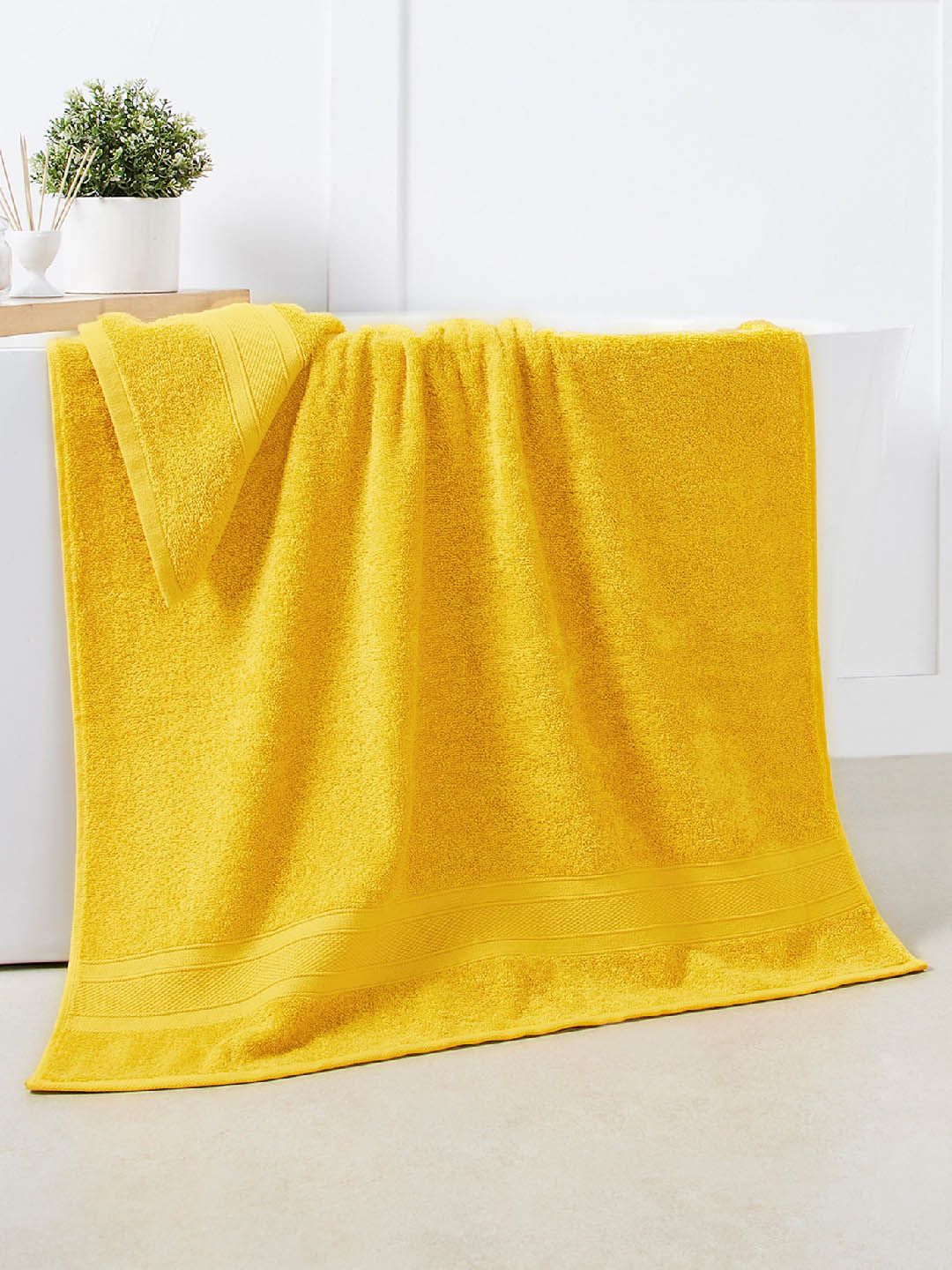 MYTRIDENT Set Of 6 Yellow Solid 500 GSM Pure Cotton Towels
