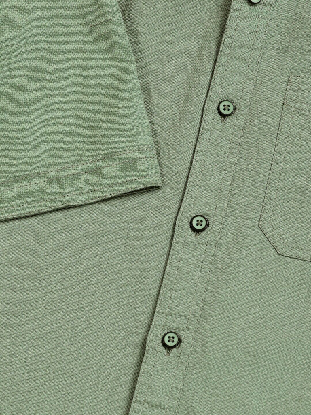 Thomas Scott Premium Spread Collar Cotton Linen Short Sleeves Casual Shirt