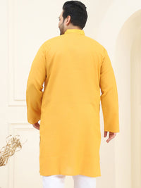 SOJANYA PLUS Men Mustard Yellow Pure Cotton Checked Kurta