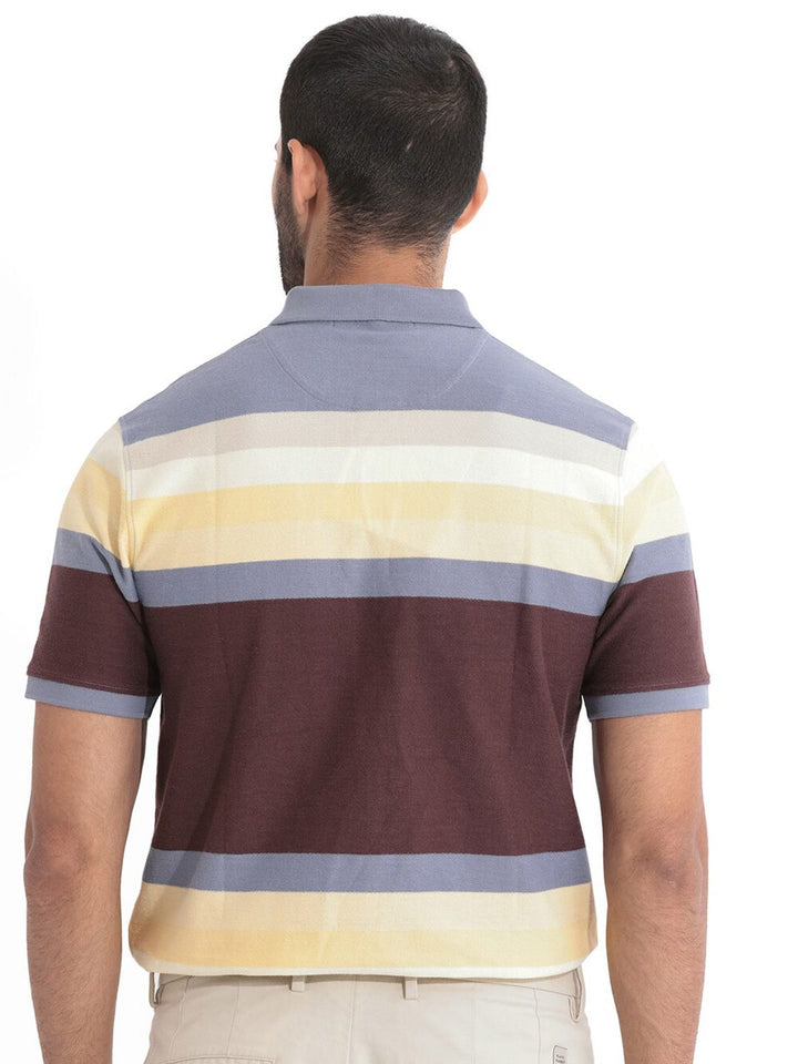 RARE RABBIT Men Glasglow Striped Polo Collar Slim Fit Pure Cotton T-Shirt