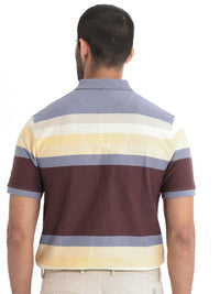RARE RABBIT Men Glasglow Striped Polo Collar Slim Fit Pure Cotton T-Shirt