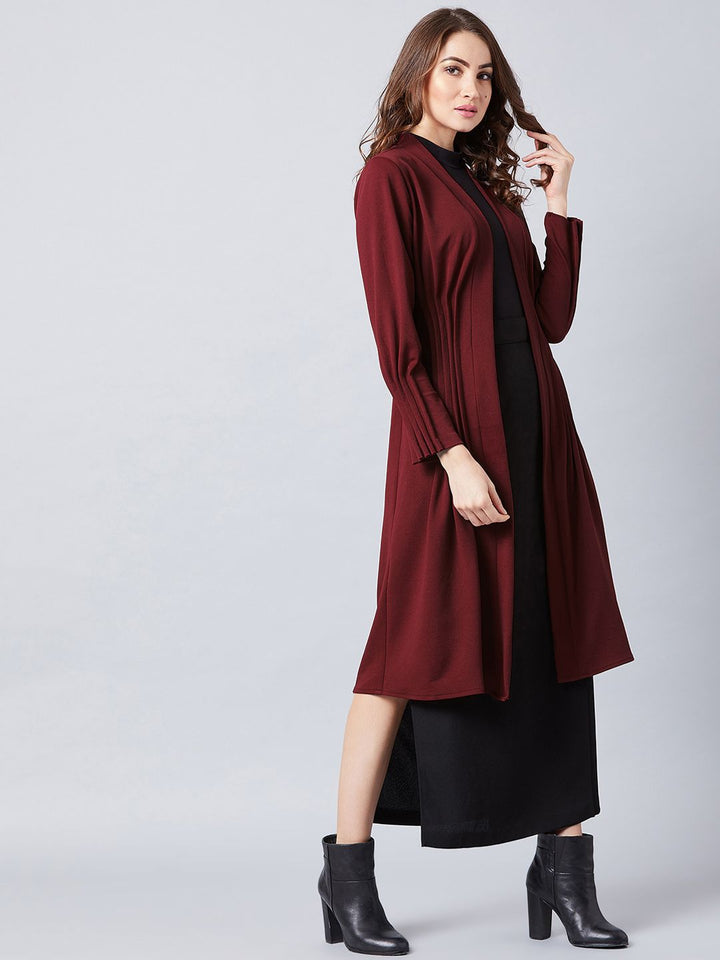 Athena Women Maroon Solid Open Front Shrug