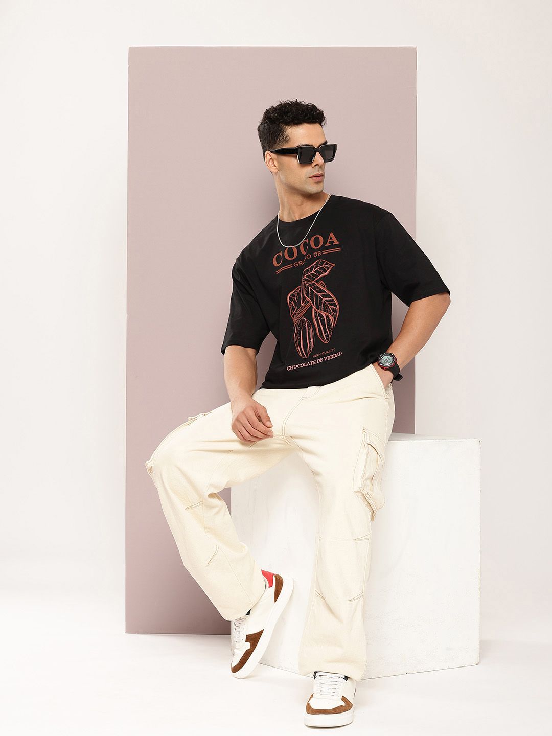 DILLINGER Men Printed Drop-Shoulder Sleeves Oversized Pure Cotton T-shirt