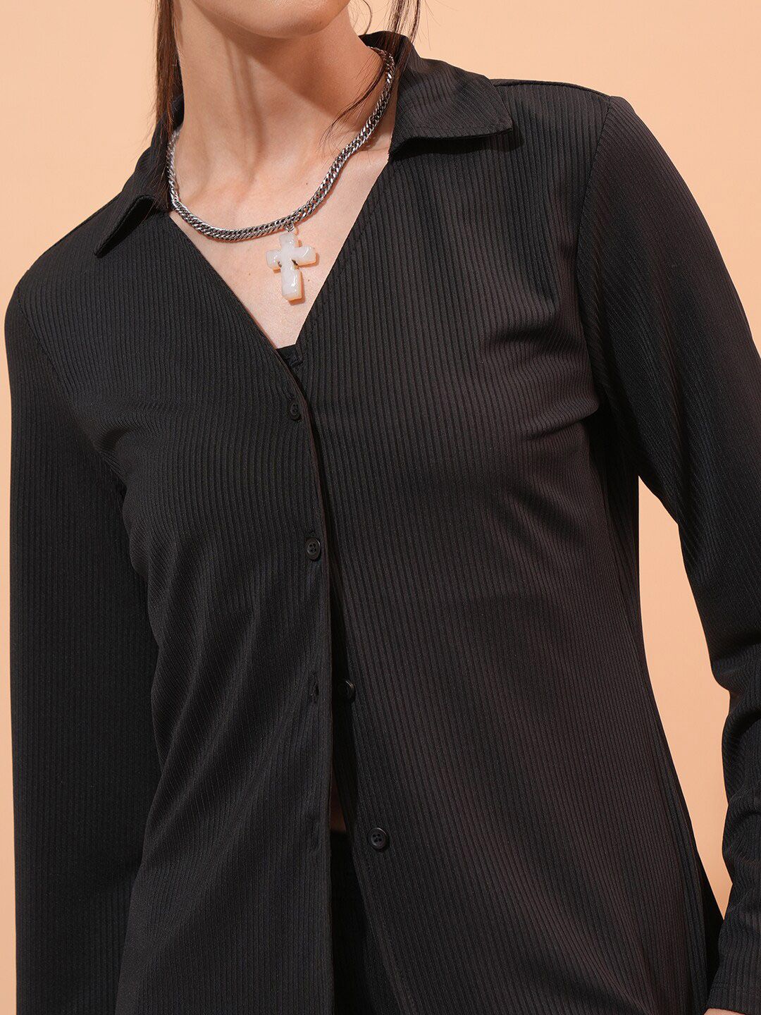 Tokyo Talkies Black Ribbed Shirt & Trousers