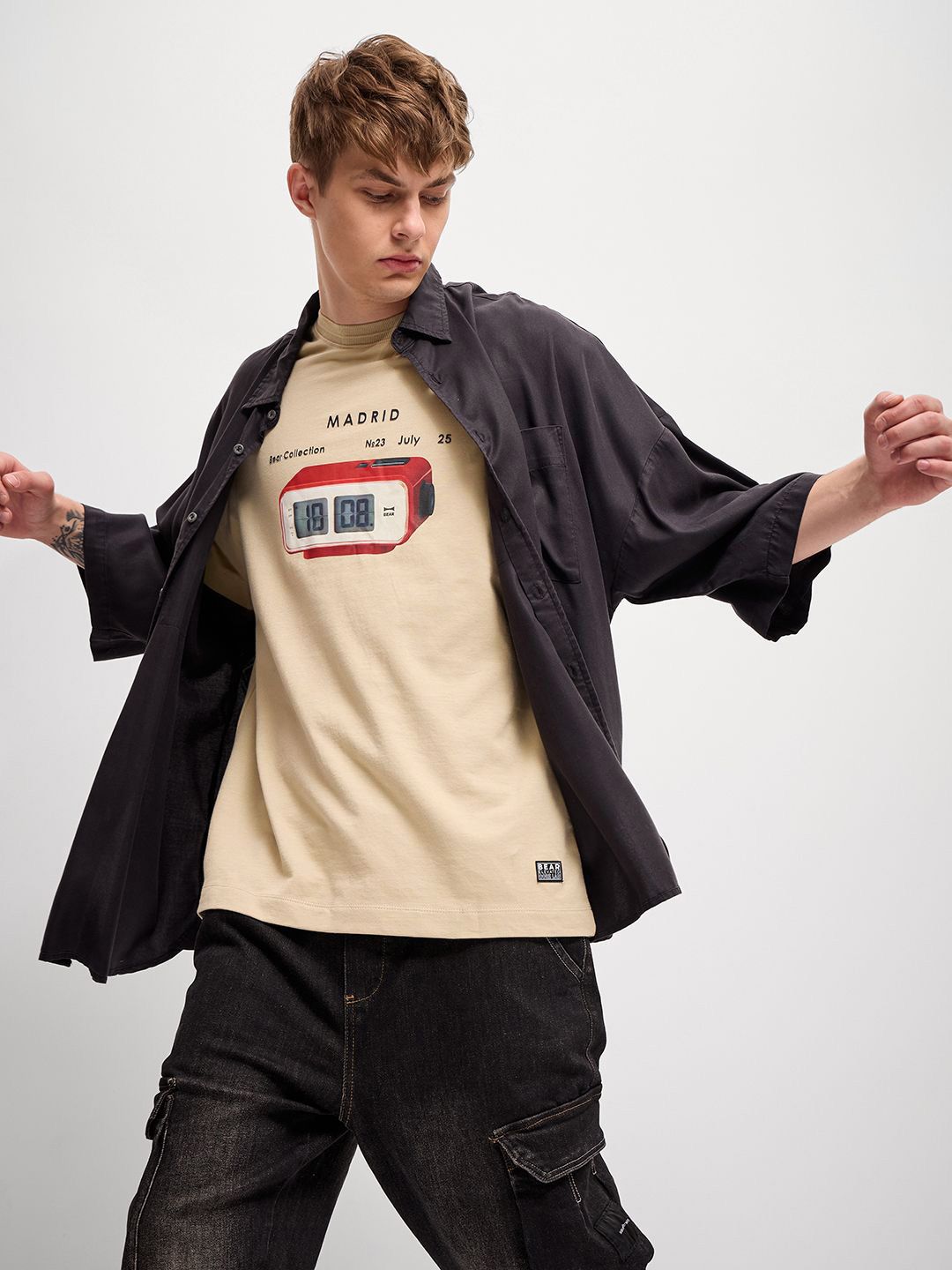 THE BEAR HOUSE Men Graphic Printed Round Neck Pure Cotton Oversized T-shirt