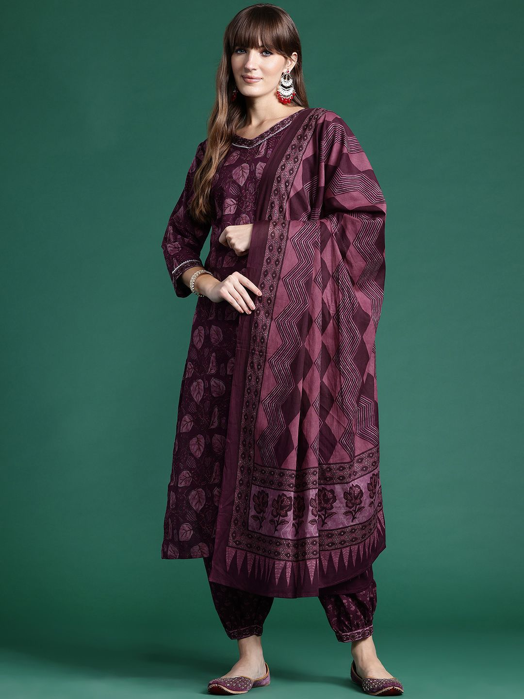 Indo Era Floral Printed Gotta Patti Pure Cotton Kurta With Salwar & Dupatta