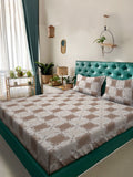 KLOTTHE Coklat Floral Kapas Tulen 400 TC Cadar Katil King dengan 2 Sarung Bantal-250 x 225 cm