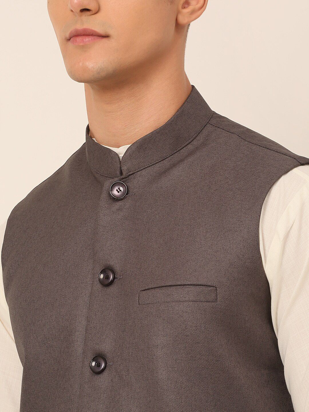Jompers Men Charcoal Solid Nehru Jacket