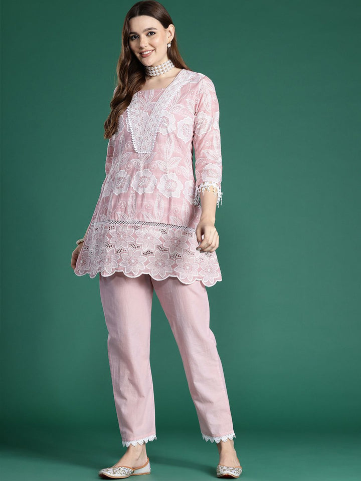 Indo Era Floral Embroidered Pure Cotton Co-Ords