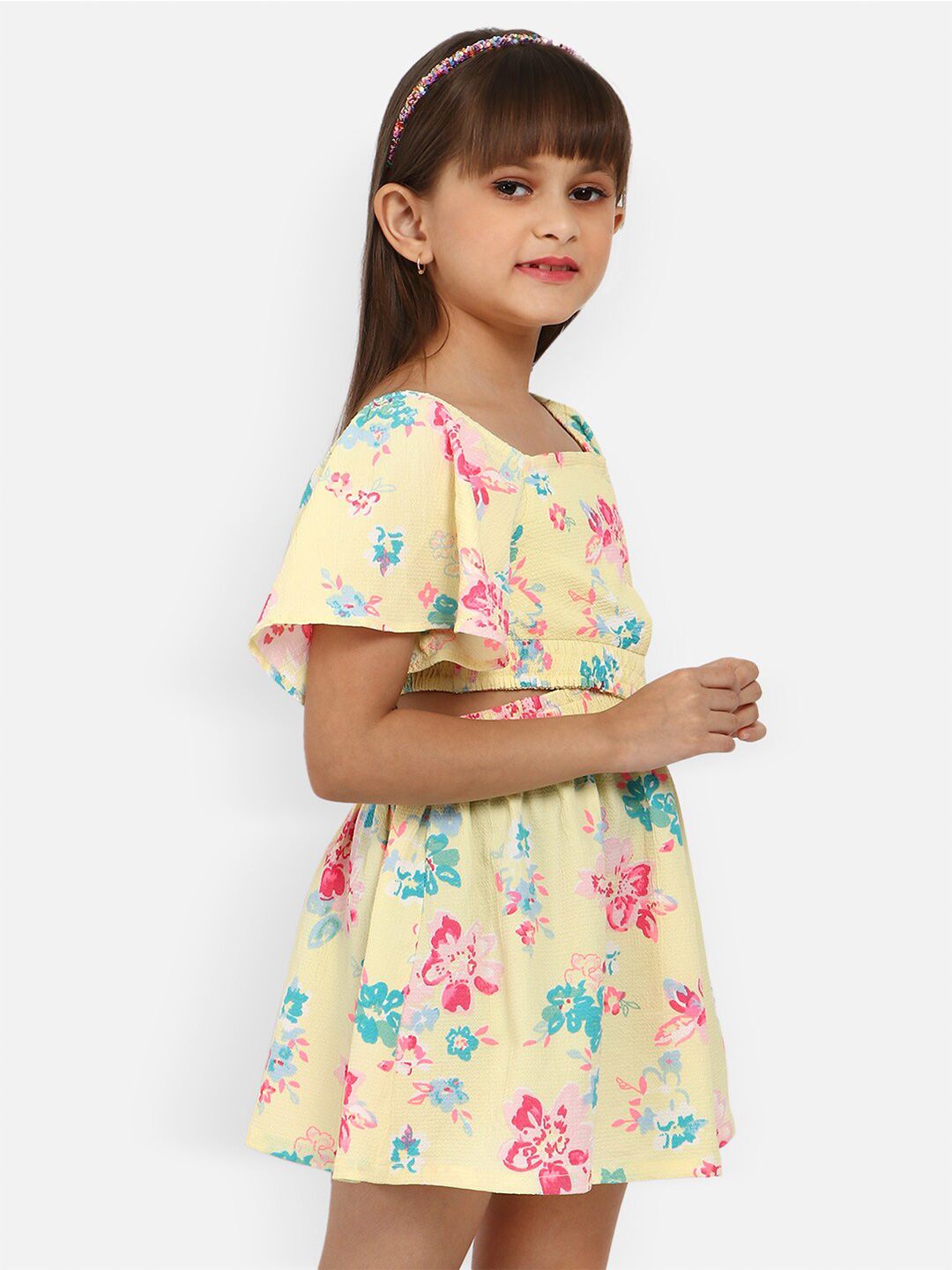 Nauti Nati Girls Floral Print Crepe Fit & Flare Dress