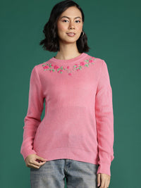 DressBerry Women Floral Embroidered Acrylic Pullover