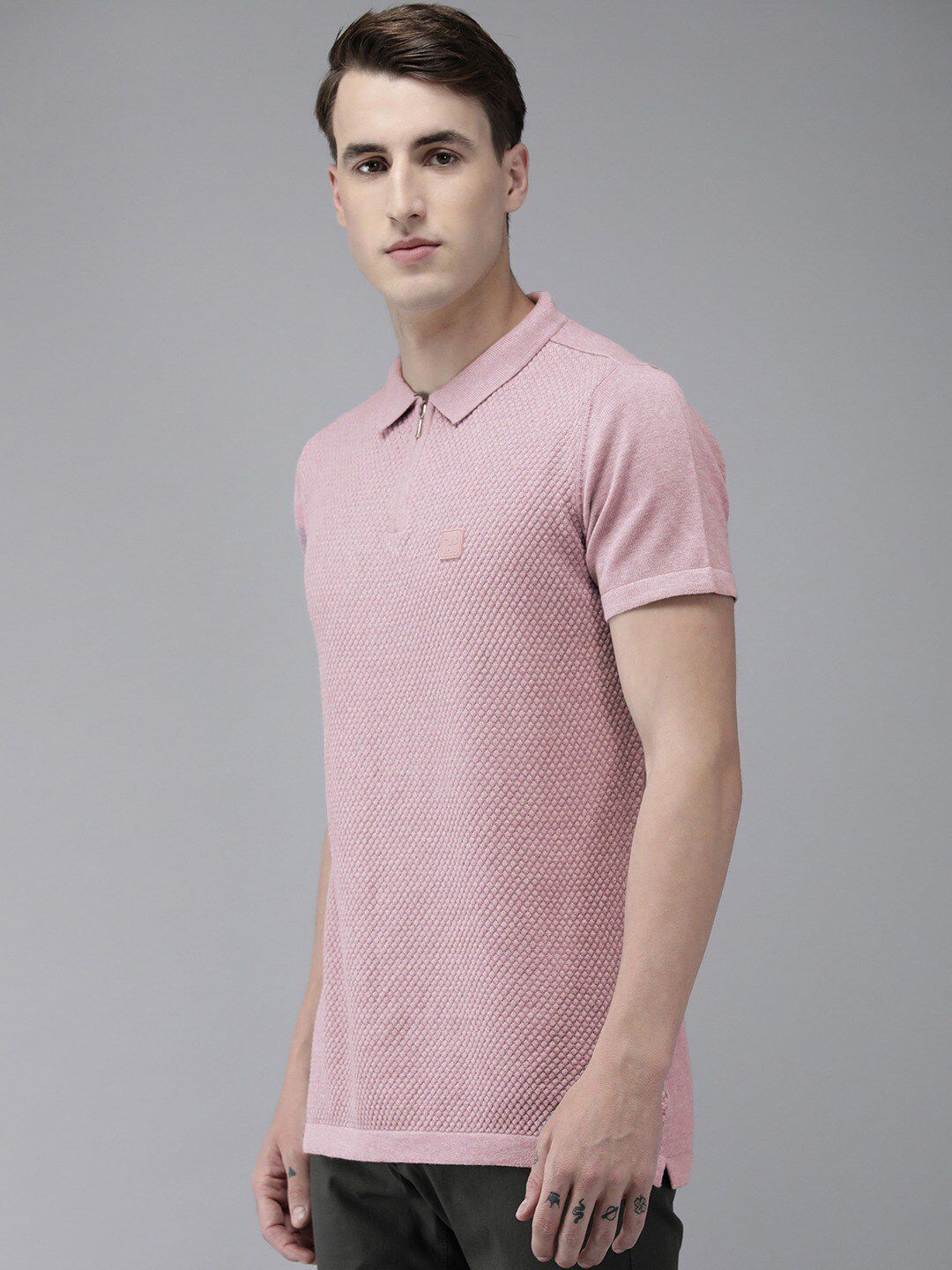 THE BEAR HOUSE Self Design Polo Collar Slim Fit T-shirt