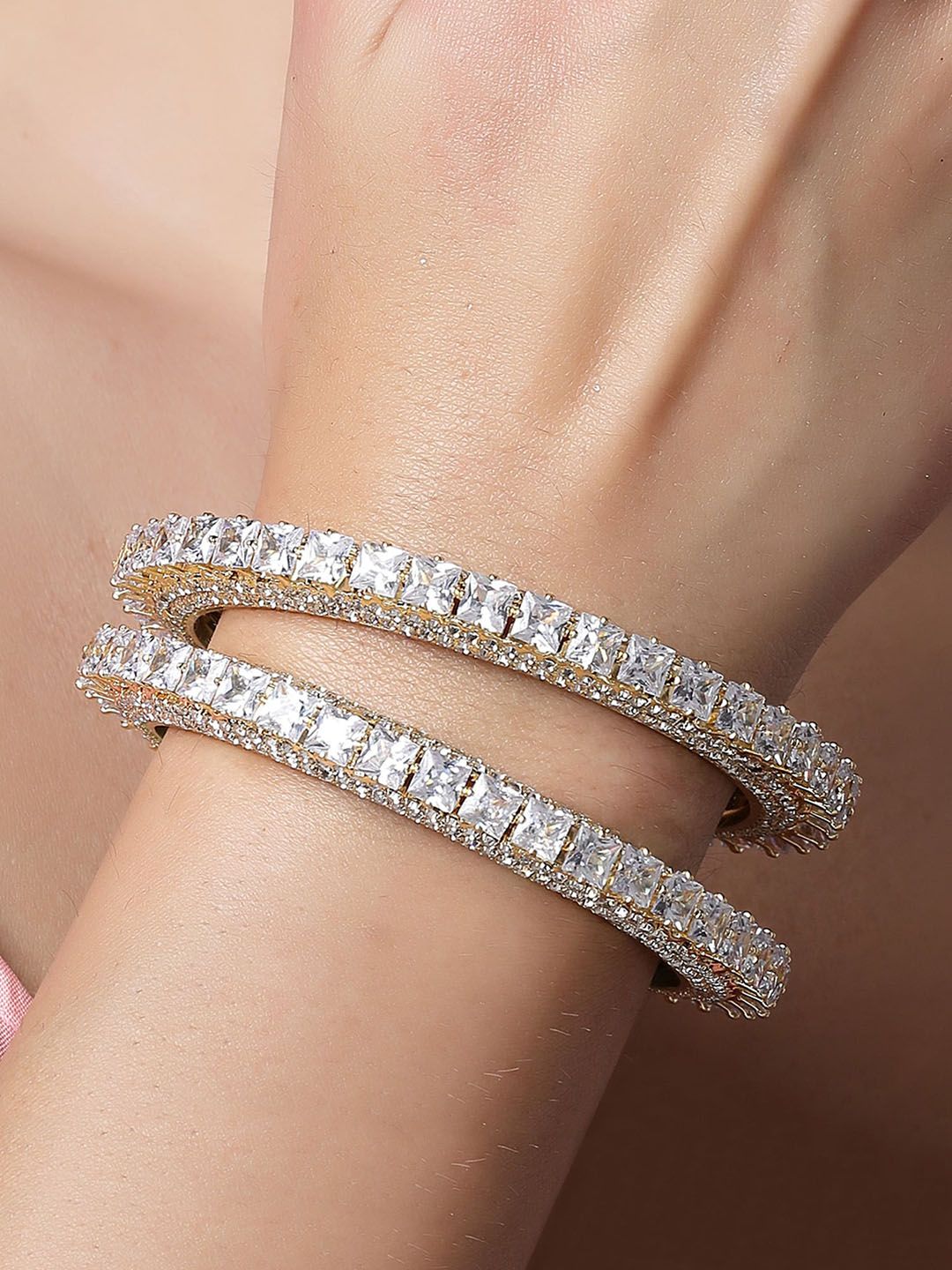 KARATCART Set Of 2 Gold Plated & AD Studded Bangles