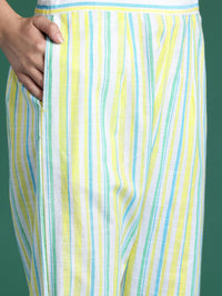 Indo Era Women Striped Regular Thread Work Pure Cotton Kurta with Trousers