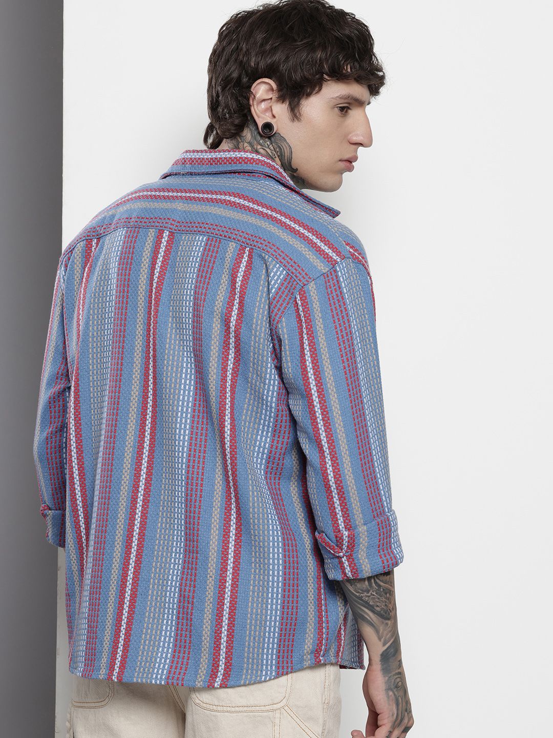 The Indian Garage Co Relaxed Fit Self Striped Pure Cotton Casual Shirt