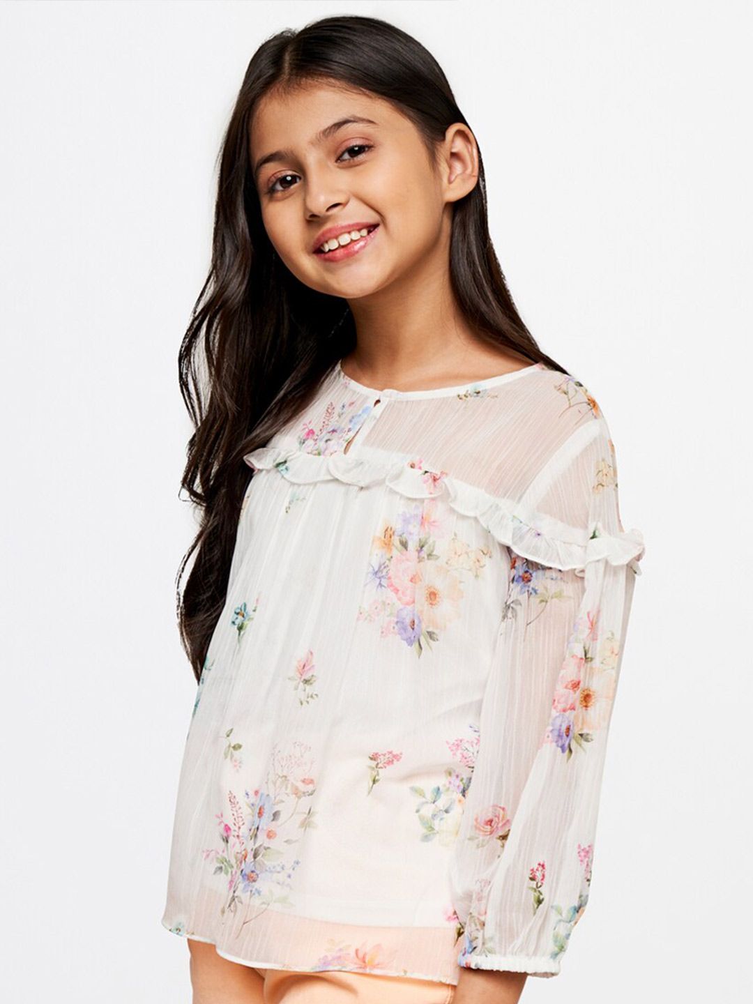 AND White Floral Print Top