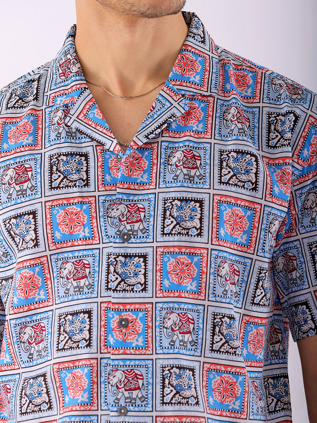 The Indian Garage Co Men Relaxed Fit Indie Geo Mosaic Printed Resortwear Shirt