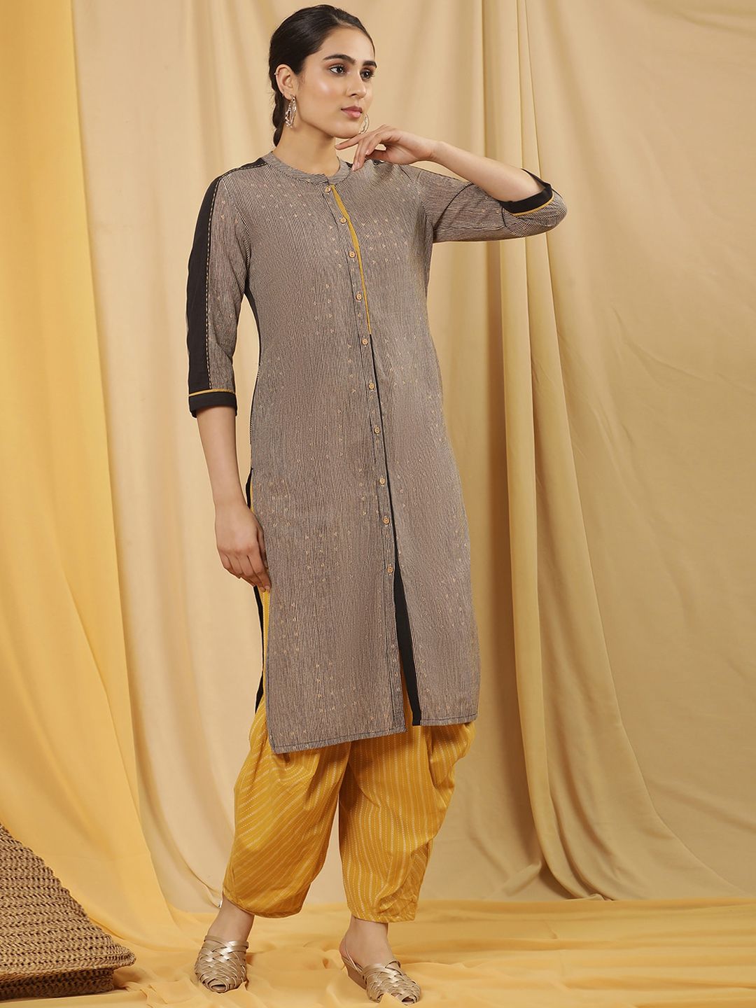 W Striped Regular Thread Work Pure Cotton Kurta with Salwar