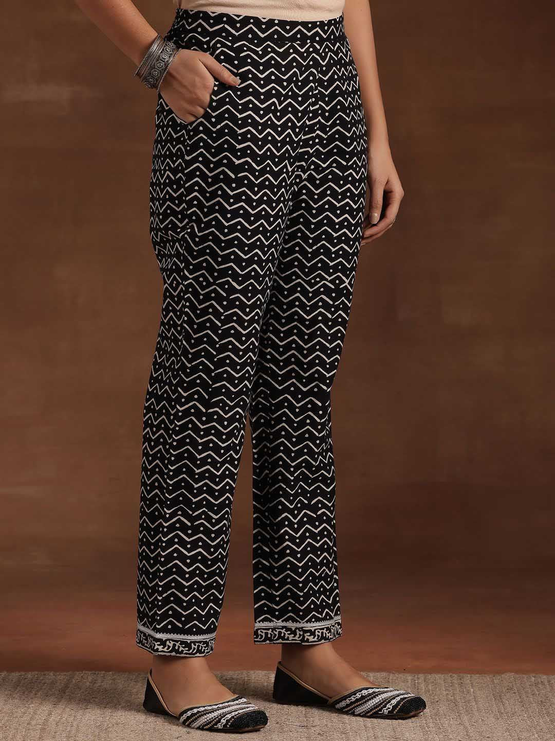 Libas Black & White Floral Printed Notch Neck Pure Cotton Kurta with Trousers & Dupatta