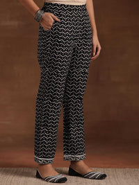 Libas Black & White Floral Printed Notch Neck Pure Cotton Kurta with Trousers & Dupatta