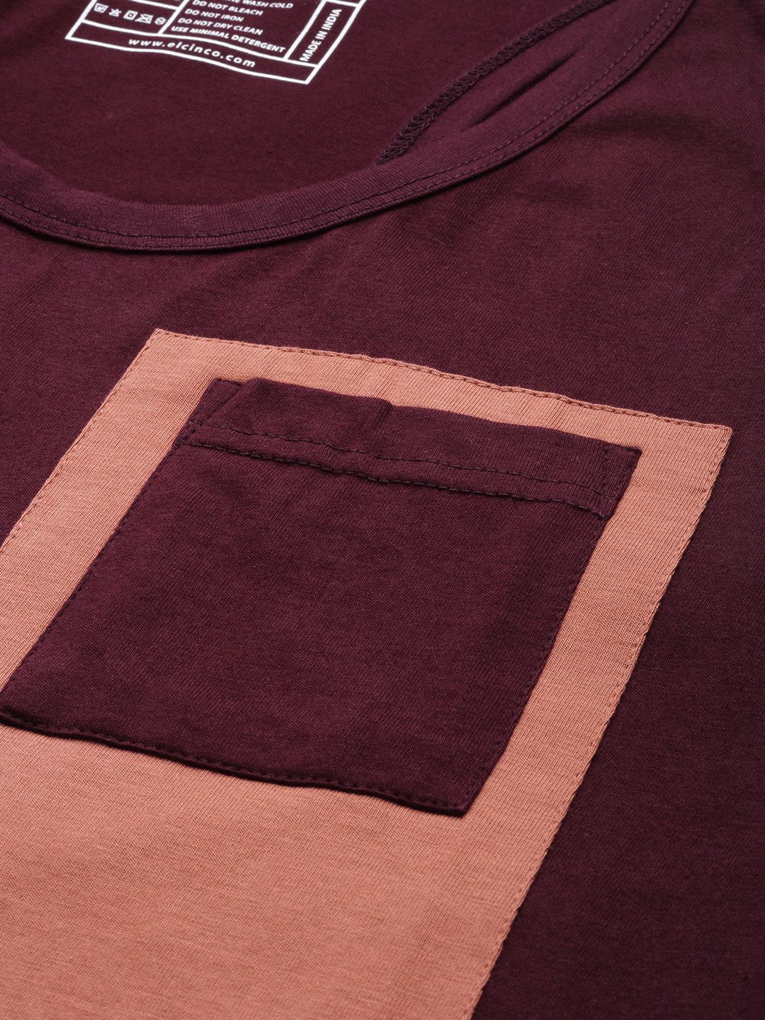 Difference of Opinion Men Maroon  Peach-Coloured Colourblocked Pure Cotton T-shirt