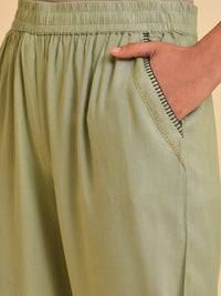 W Women Green Mid Rise Parallel Trousers