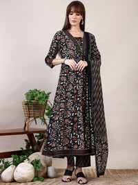 KALINI Floral Printed Empire Mirror Work Kurta with Trouser & Dupatta