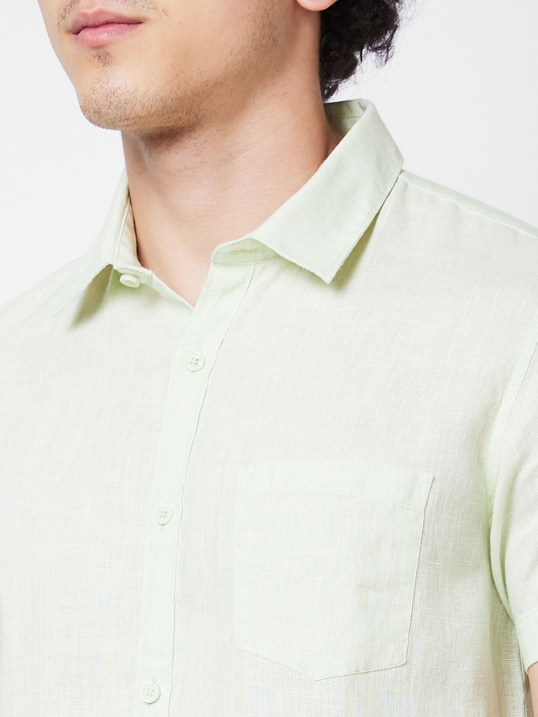 SPYKAR Spread Collar Short Sleeves Linen Casual Shirt