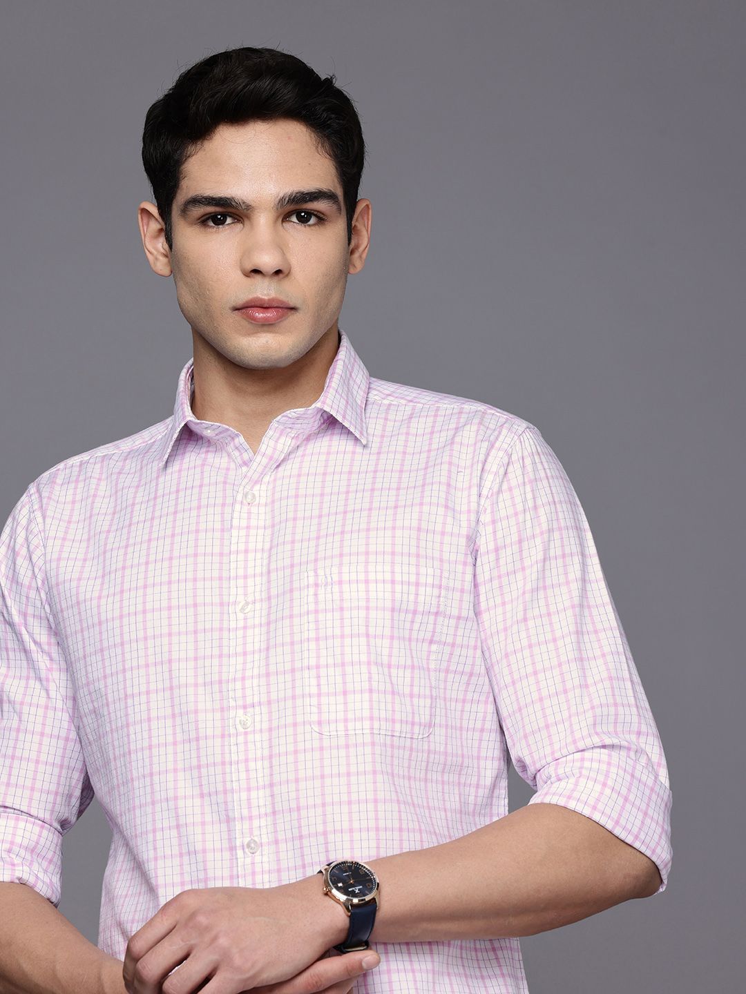 Raymond Pure Cotton Slim Fit Checked Casual Shirt