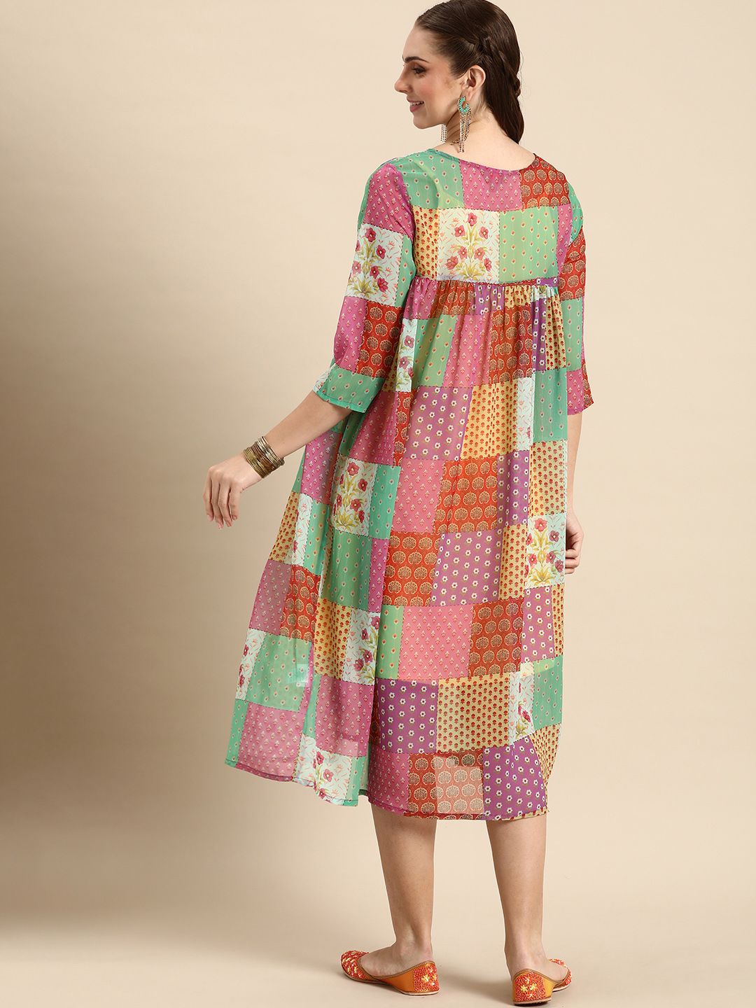 Anouk Floral Printed A-Line Ethnic Dress With Inner Slip