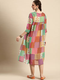 Anouk Floral Printed A-Line Ethnic Dress With Inner Slip