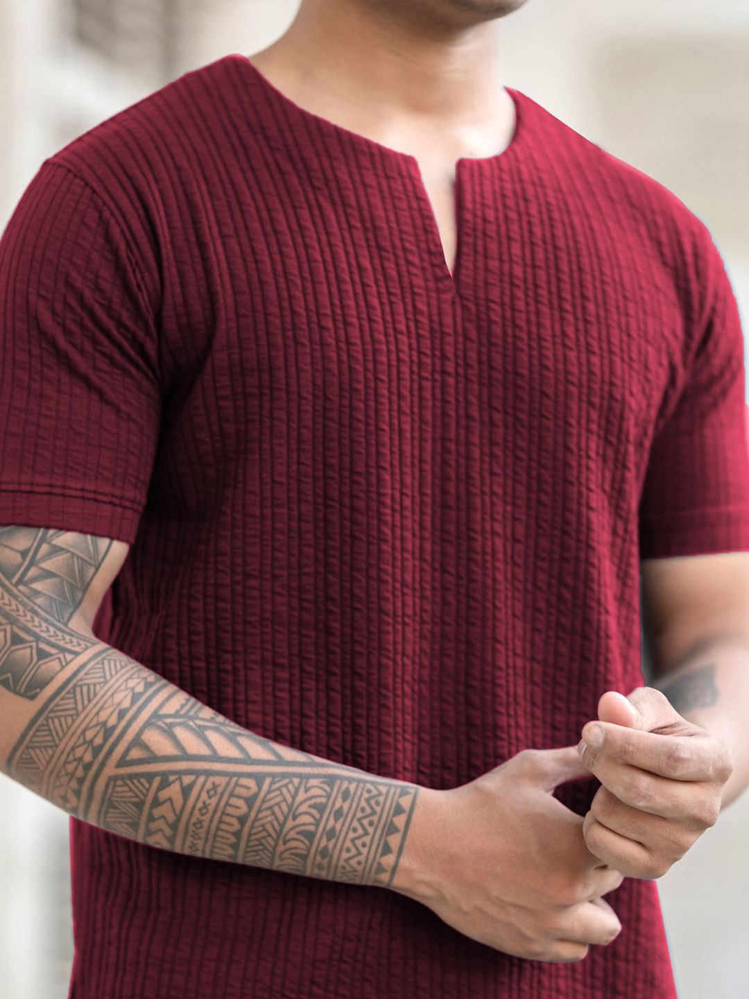 Powerlook Men Regular Fit Self Design Round Neck T-shirt