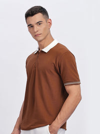 ADRO Men Solid Polo Collar Cotton T-shirt