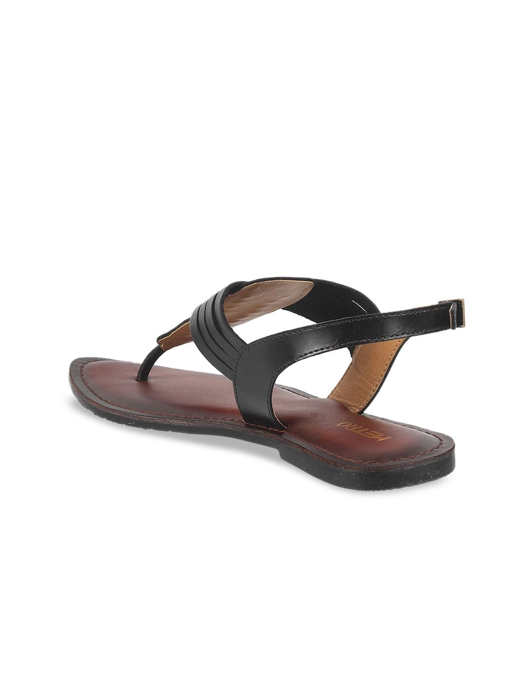 Metro Braided Leather T-Strap Flats With Buckle Closure
