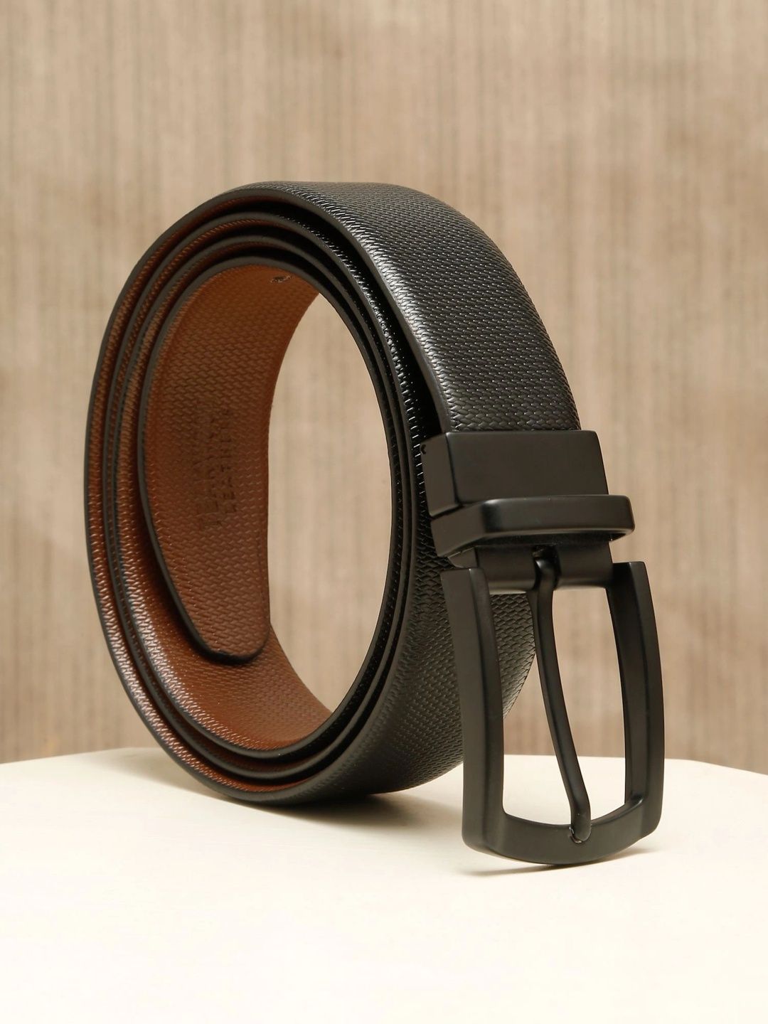 Teakwood Leathers Men Textured Leather Reversible Formal Belt