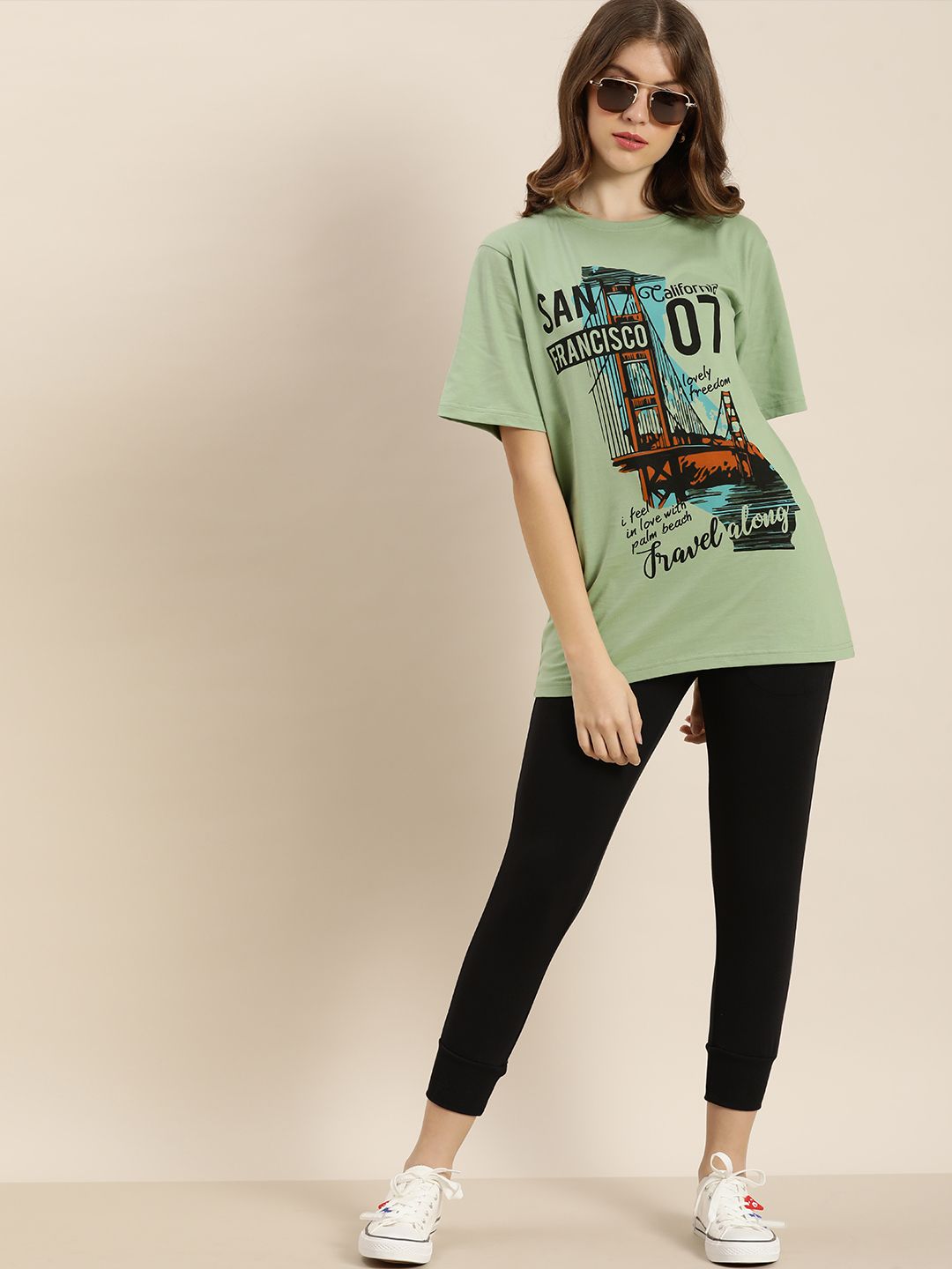 DILLINGER Sage Green Graphic Printed Pure Cotton Oversized Pure Cotton T-shirt