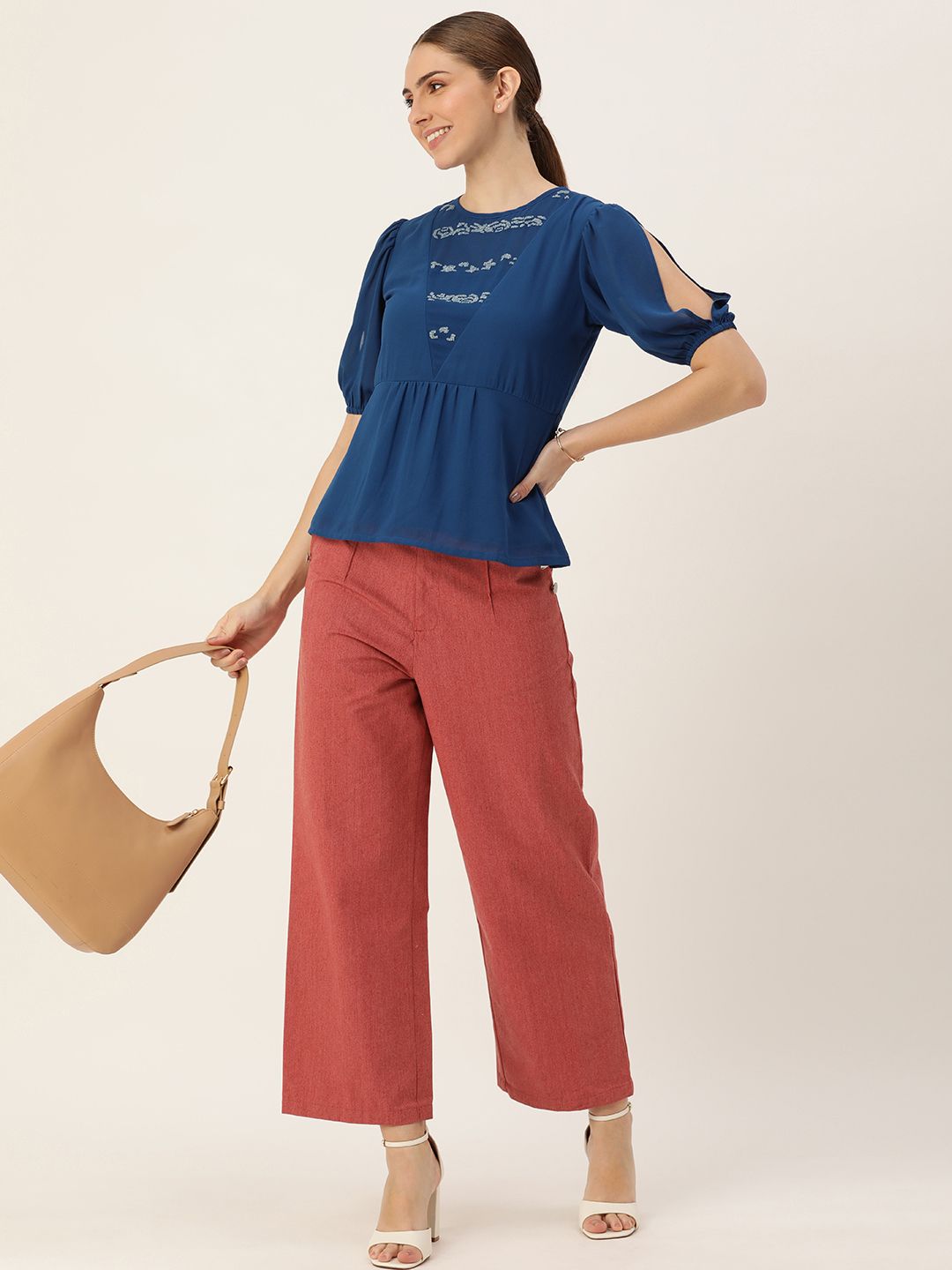 AND Sequined Puff Sleeve A-Line Top