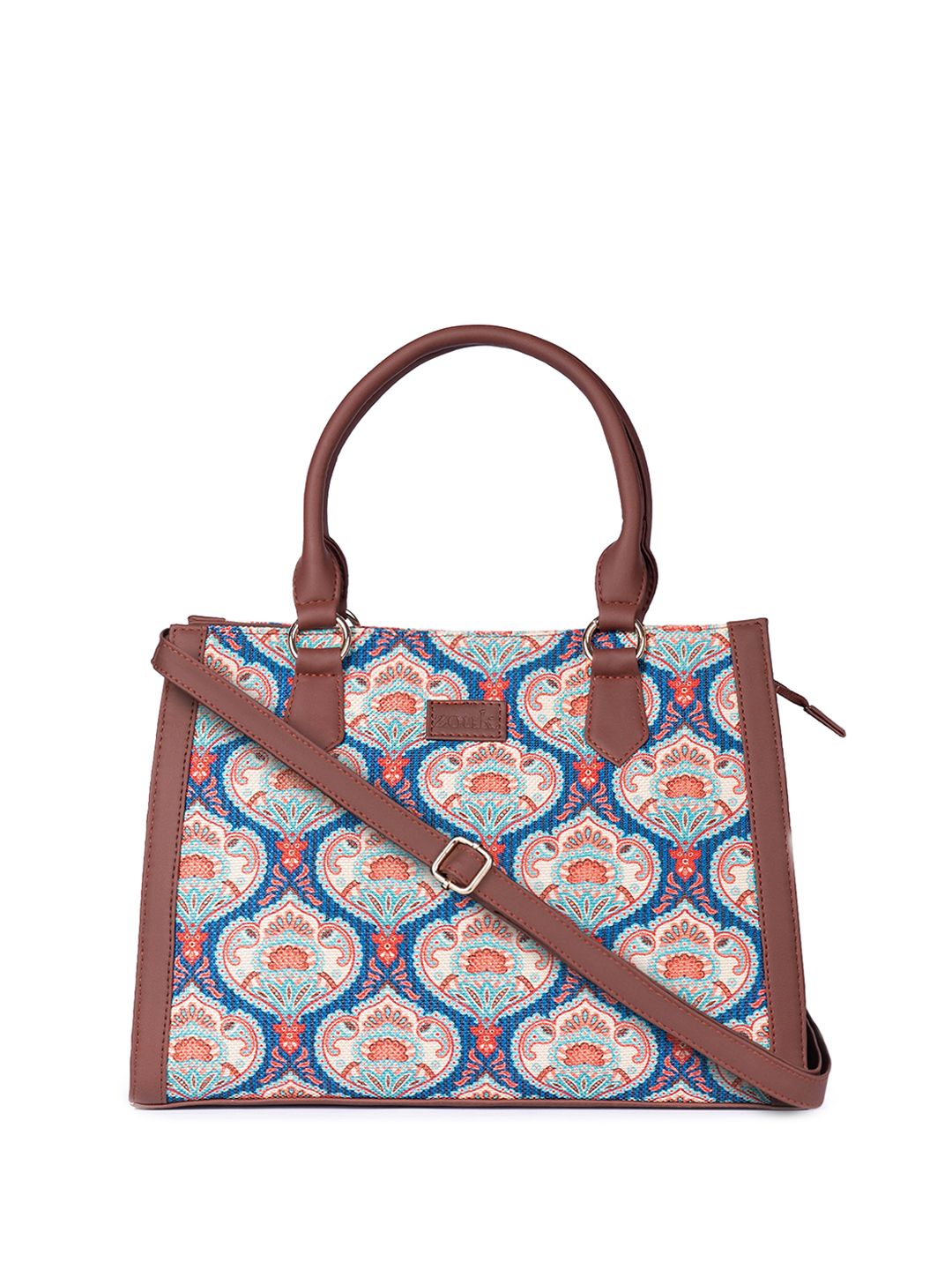 ZOUK Ethnic Motifs Printed Structured Jute Handheld Bag