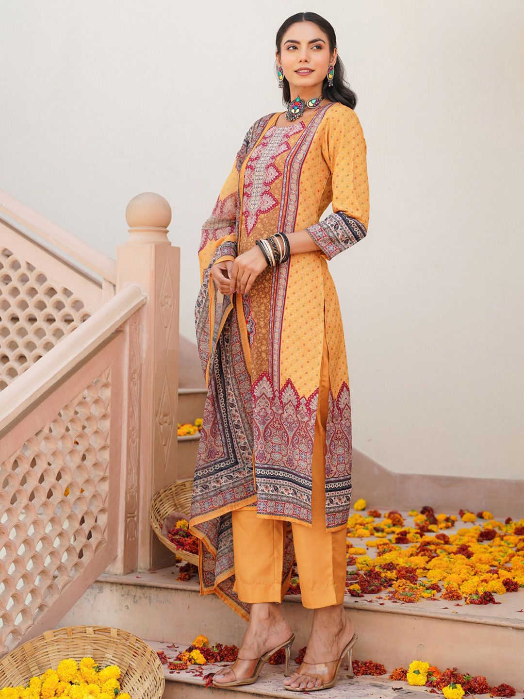 KALINI Women Ethnic Motifs Printed Regular Kurta with Trousers & With Dupatta